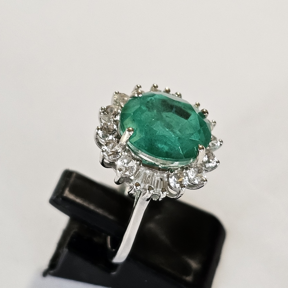 Genuine Emeraldine Quartz & White Zircon Ring Platinum over 925!! ✨️ Siz… - Picture 9 of 16